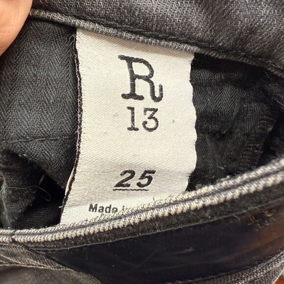 R13 Boy Skinny Womens 25 Jeans Slate Grey Vintage Ankle Factory whiskering - Picture 8 of 12